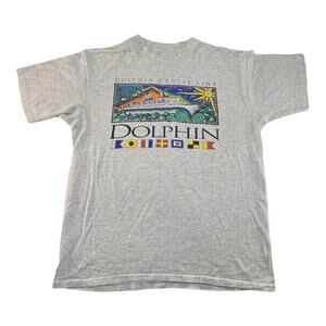 Vtg Dolphin Cruise Line T-Shirt Men's Gray Sun Norwegian Ship Vacation 90s 80s L